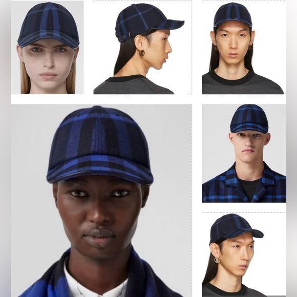 BURBERRY CASHMERE NAVY SIGNATURE CHECKERED PATTERN UNISEX BASEBALL CAP - Picture 6 of 16